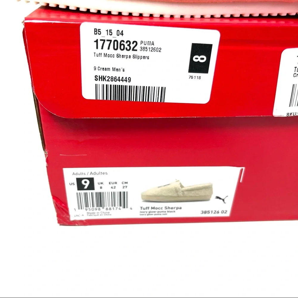 Men's Puma Tuff Mocc Sherpa Slippers Men’s‎ Size 9 Cream.